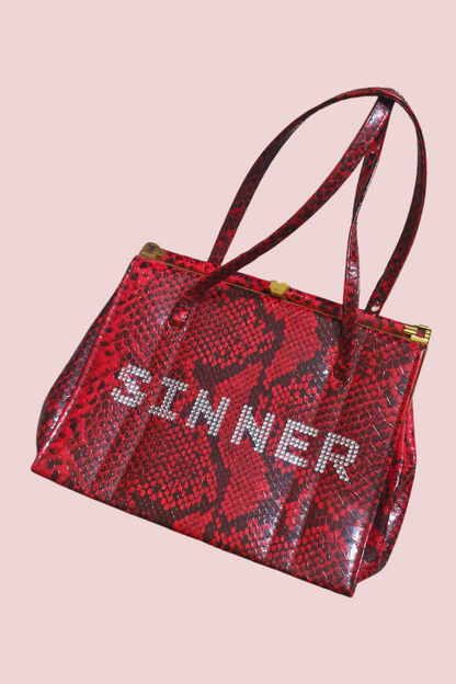 👜❤️  Daddy's Gurl - Resurrected Couture: Vintage Red Snake Skin SINNER Handbag ❤️😈