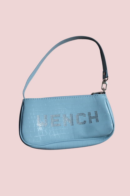 🧚‍♀️✨ Daddy's Gurl - Resurrected Couture Baby Blue "WENCH" Rhinestone Handbag ✨👑