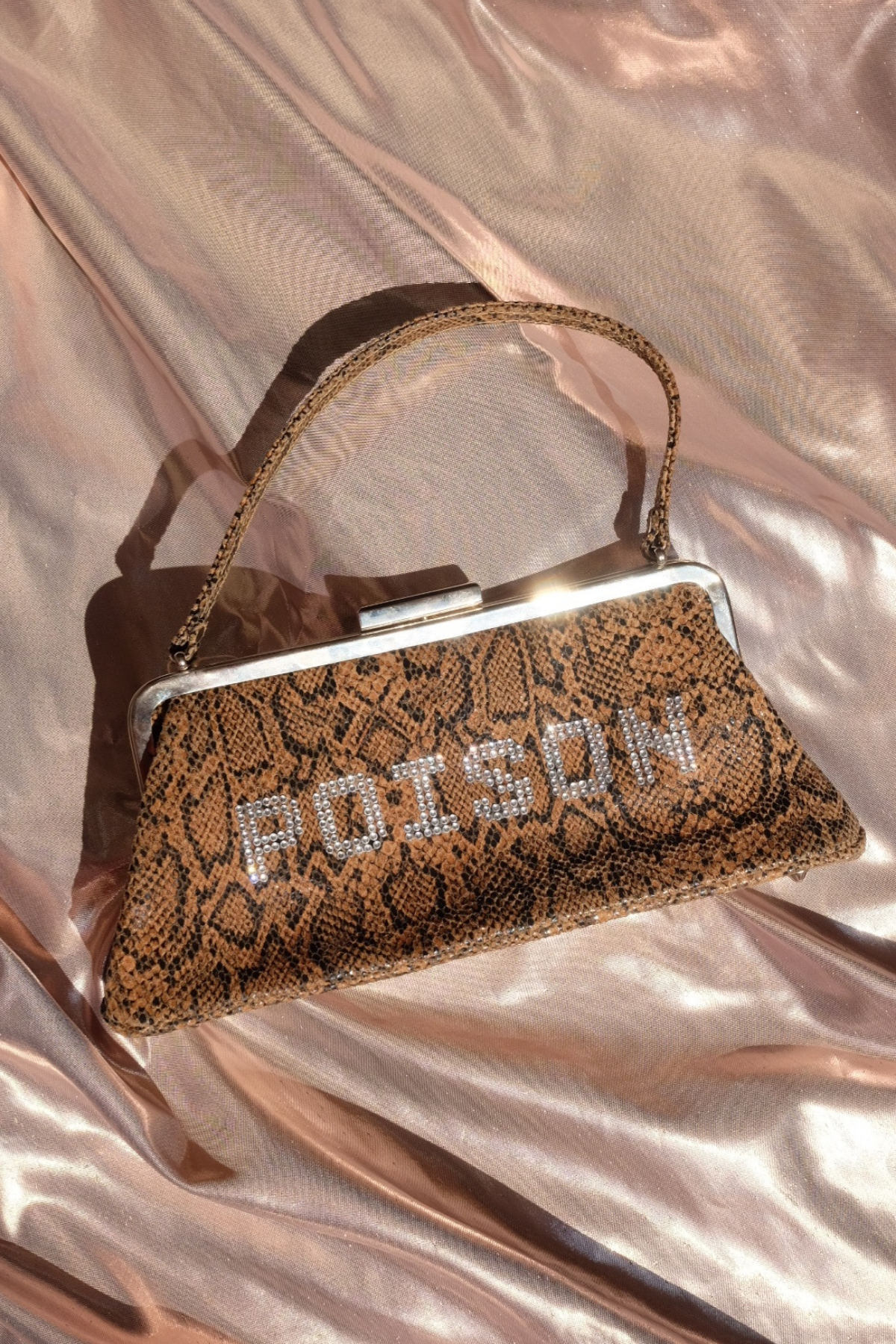 'POISON' Upcycled Rhinestone Snakeskin Effect Handbag