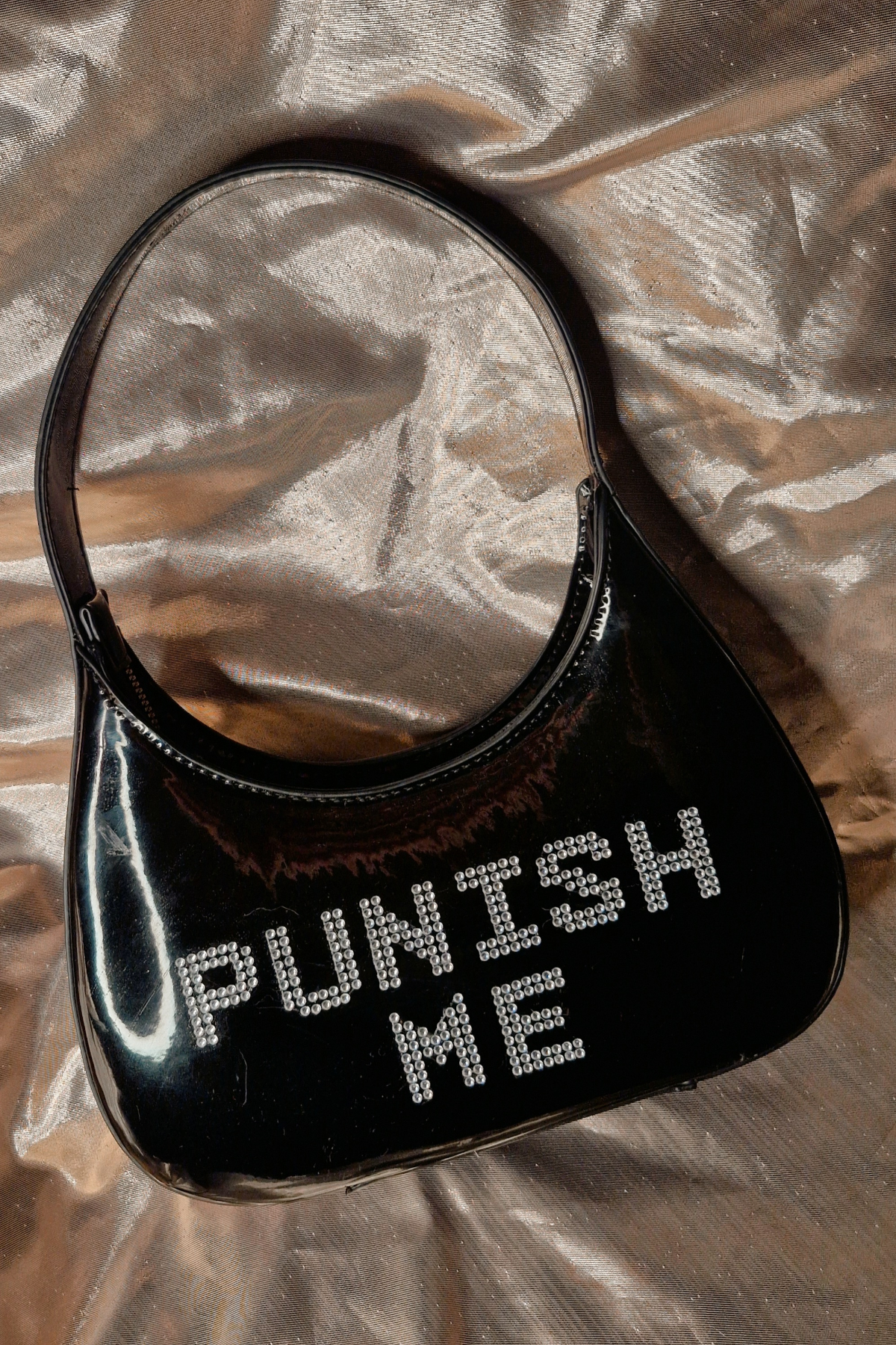 'PUNISH ME' Upcycled Custom Rhinestone Handbag