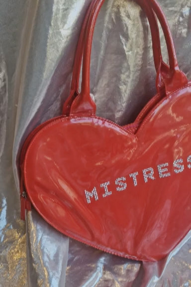"MISTRESS" Upcycled Oversized Red Vinyl Heart Rhinestone