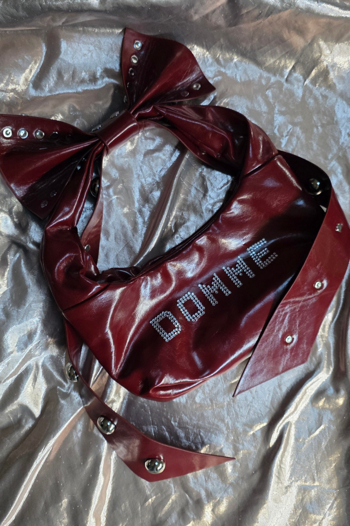 DOMME 💋 UPCYCLED  BURGUNDY BOW RHINESTONE HANDBAG
