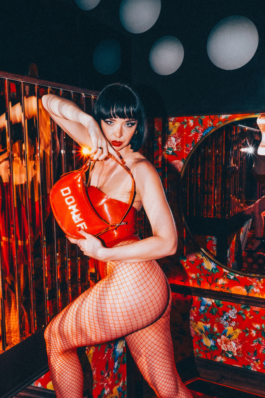 DOMME ⛓️ RED UPCYCLED RHINESTONE HANDBAG