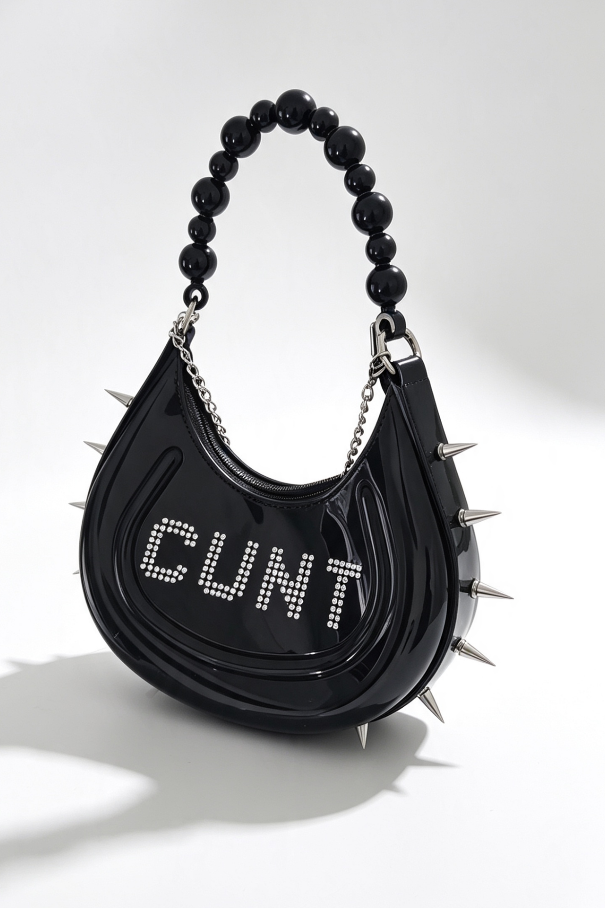 "CUNT"Upcycled Mini Spiked Rhinestone Beaded PVC Handbag