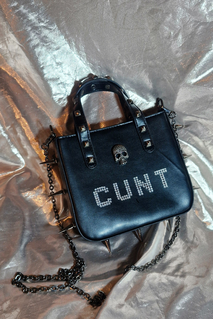 "CUNT" Upcycled Spiked Skull Crossbody Bag