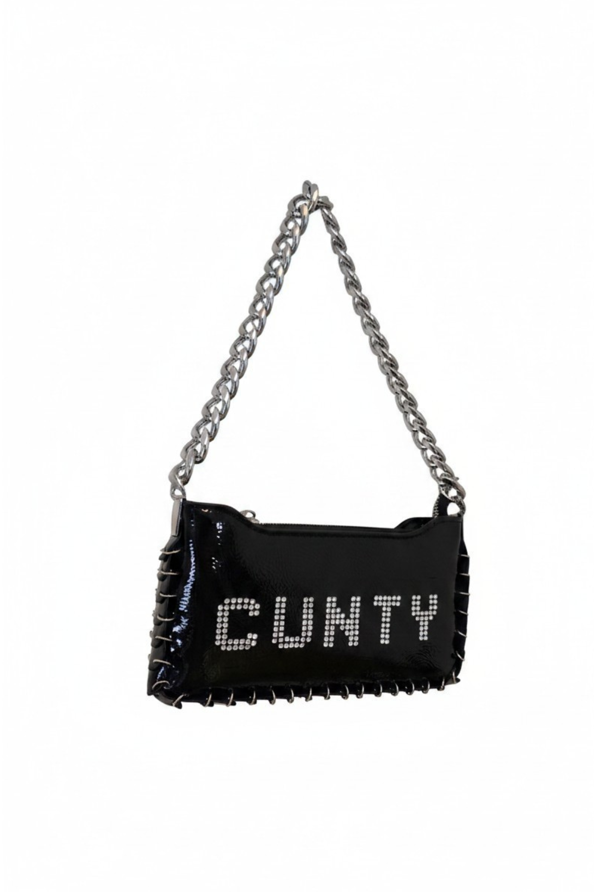 CUNTY 💋 UPCYCLED BLACK PATENT RHINESTONE BAG