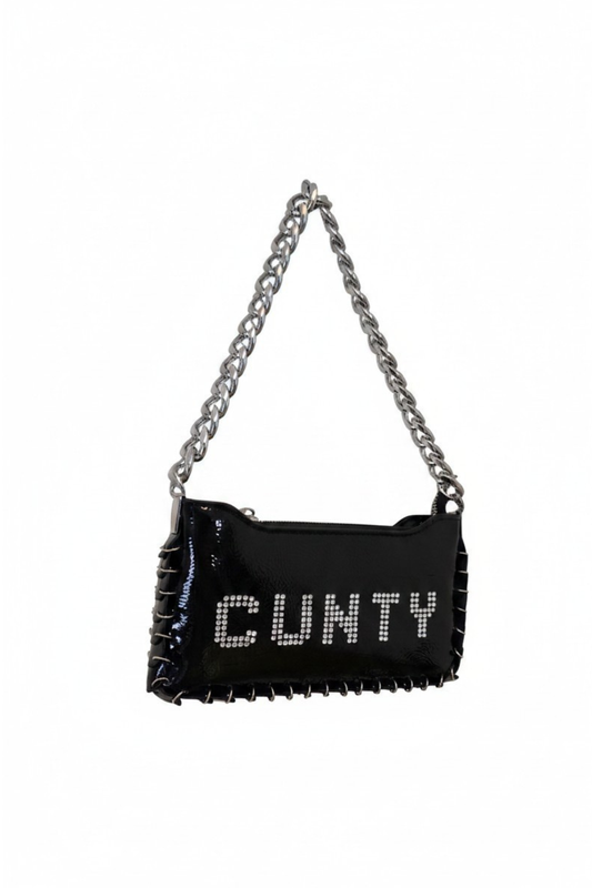 CUNTY 💋 UPCYCLED BLACK PATENT RHINESTONE BAG
