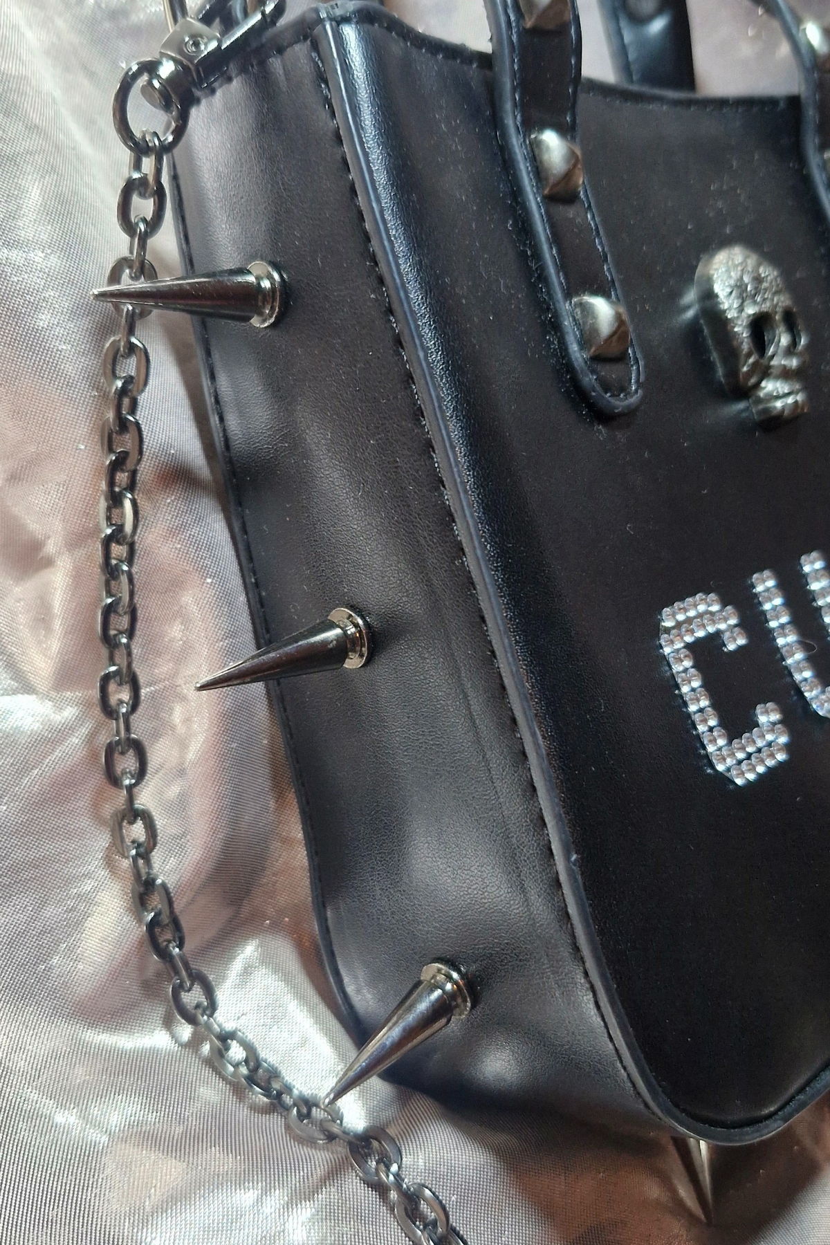 "CUNT" Upcycled Spiked Skull Crossbody Bag