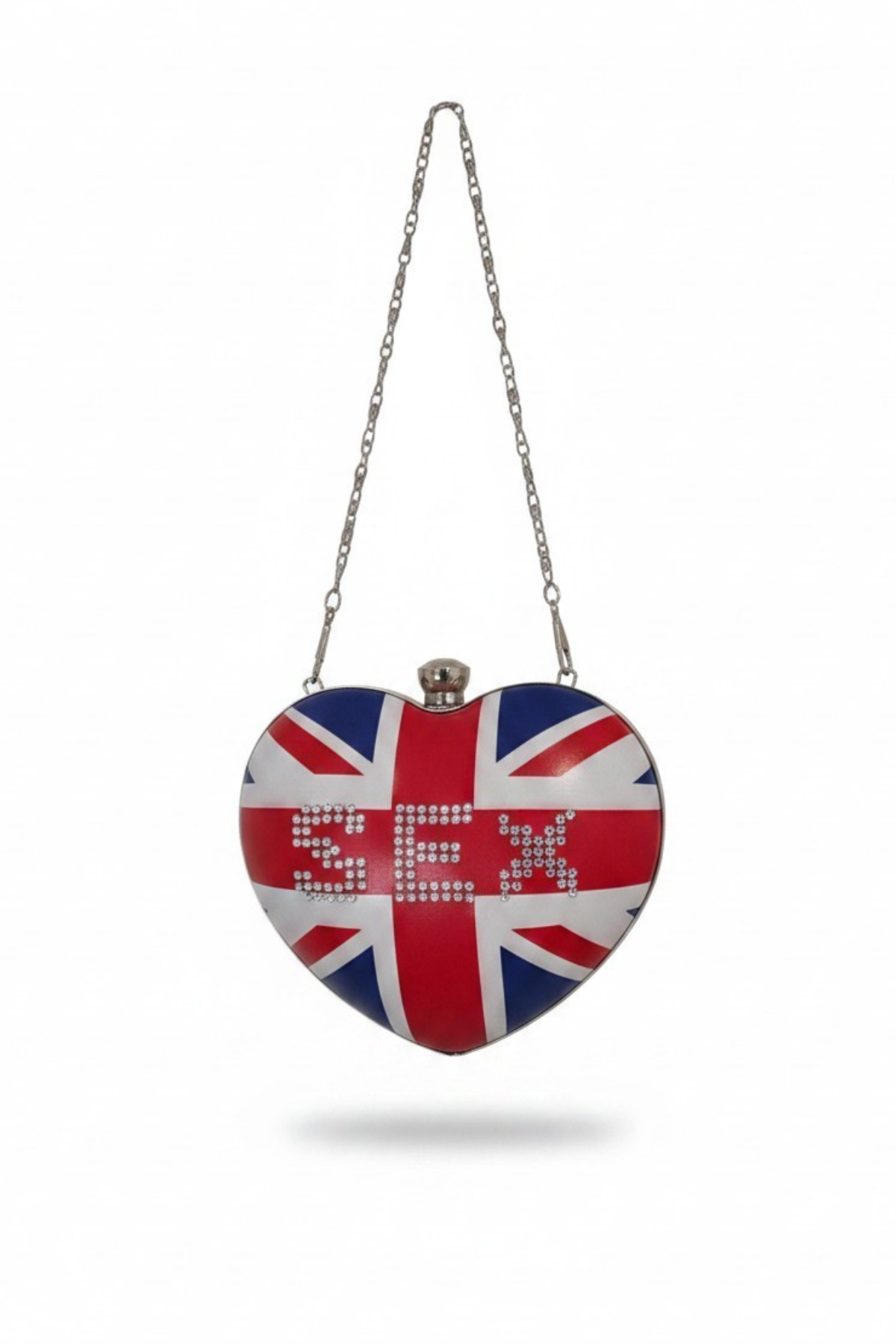 "SEX" Upcycled Union Jack Heart Shaped Clutch