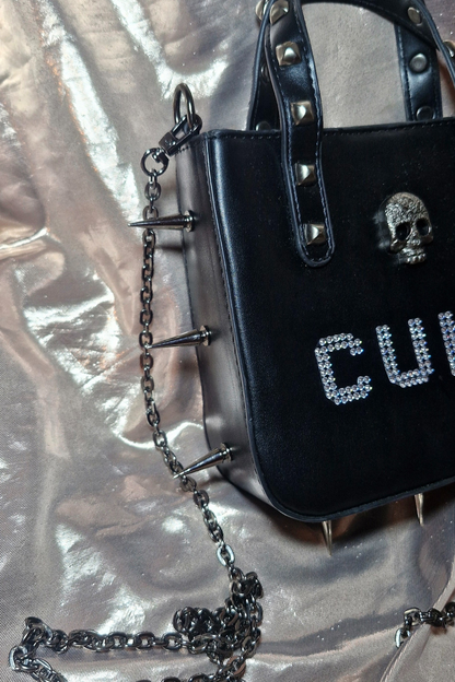 "CUNT" Upcycled Spiked Skull Crossbody Bag