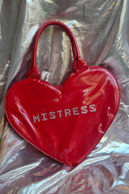 "MISTRESS" Upcycled Oversized Red Vinyl Heart Rhinestone