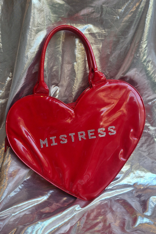 "MISTRESS" Upcycled Oversized Red Vinyl Heart Rhinestone