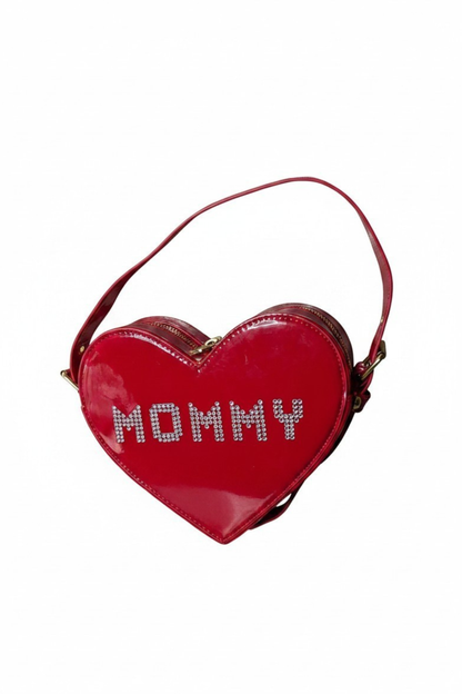 "I HEART MOMMY" Upcycled Red Heart PVC Rhinestone Handbag