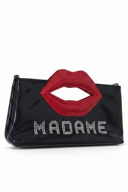 "MADAME" UPCYCLED LIPS RHINESTONE CLUTCH HANDBAG