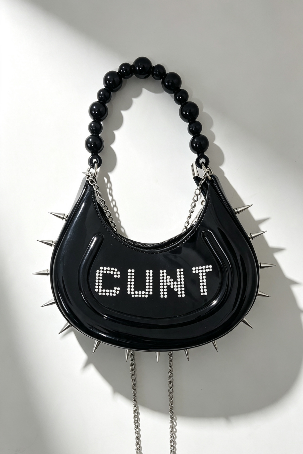 "CUNT"Upcycled Mini Spiked Rhinestone Beaded PVC Handbag